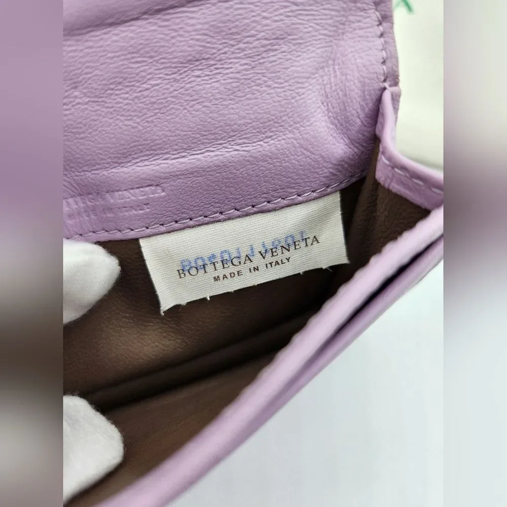 Bottega Veneta Lilac Intrecciato Leather Card Case Wallet Snap Closure w/ Box - Picture 9 of 11